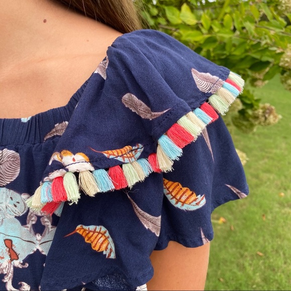 Umgee BoHo Feather Print Fringe Trim Tunic…2021 - Picture 4 of 8